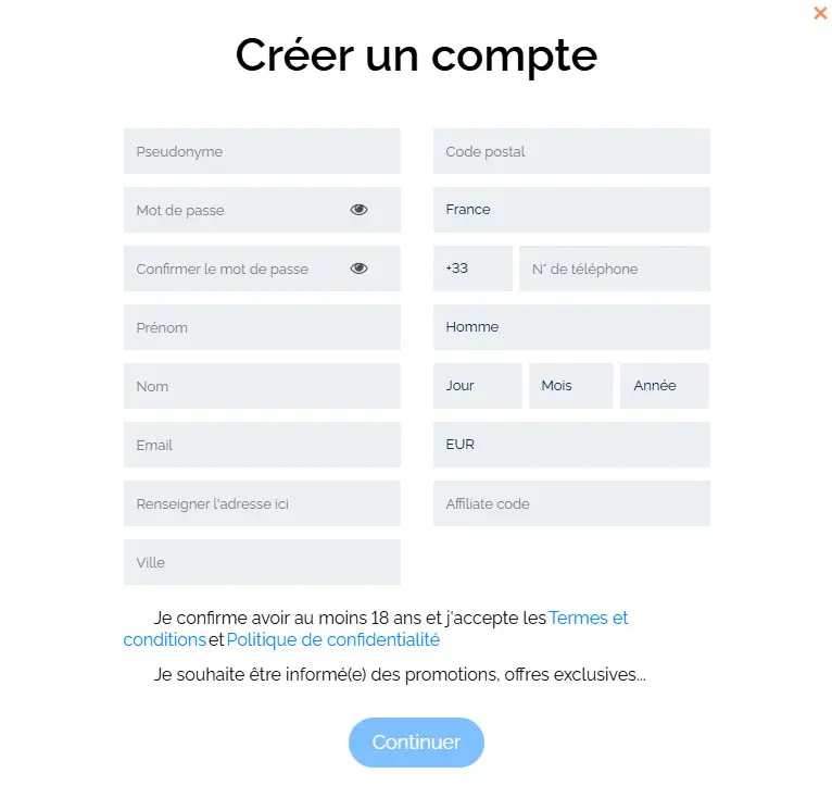 Winmatch Casino registration process